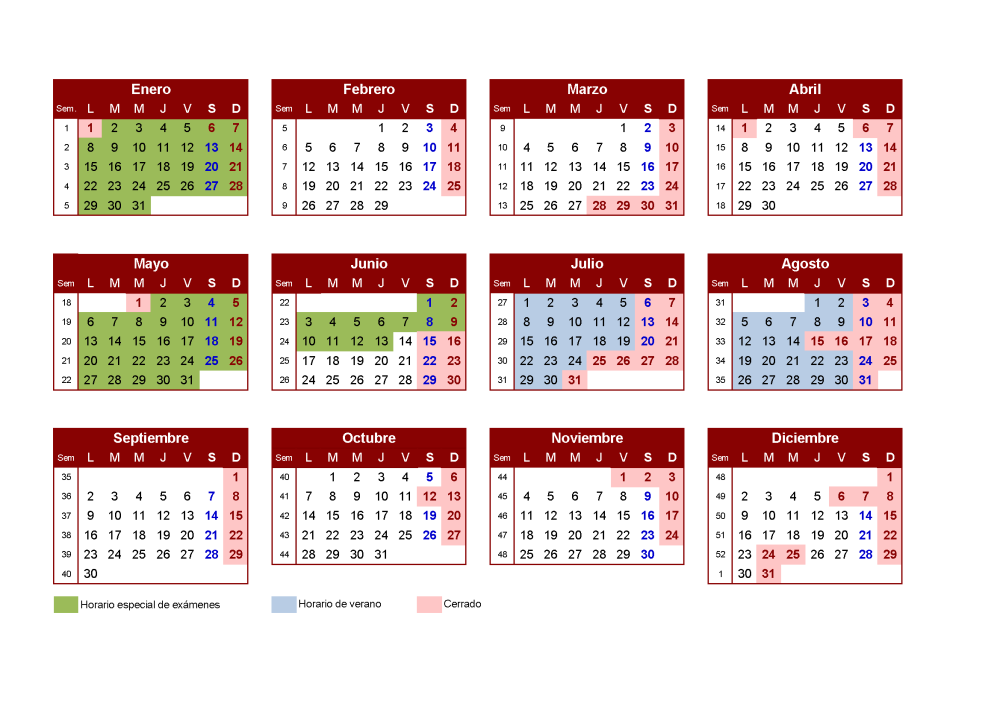 Calendario de la biblioteca para 2024