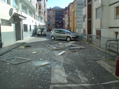 Panorámica de la fachada afectada por la explosión