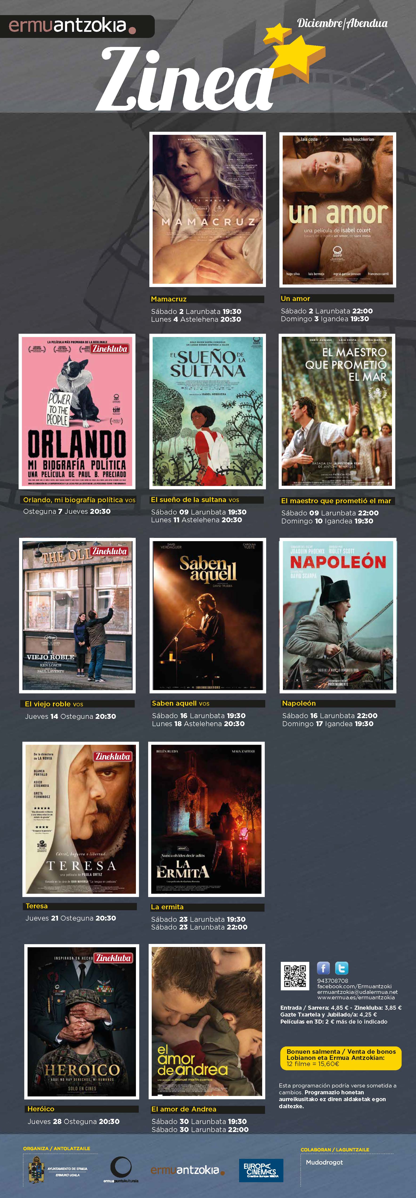 Cartel Programación Cine Adultos Diciembre 2023