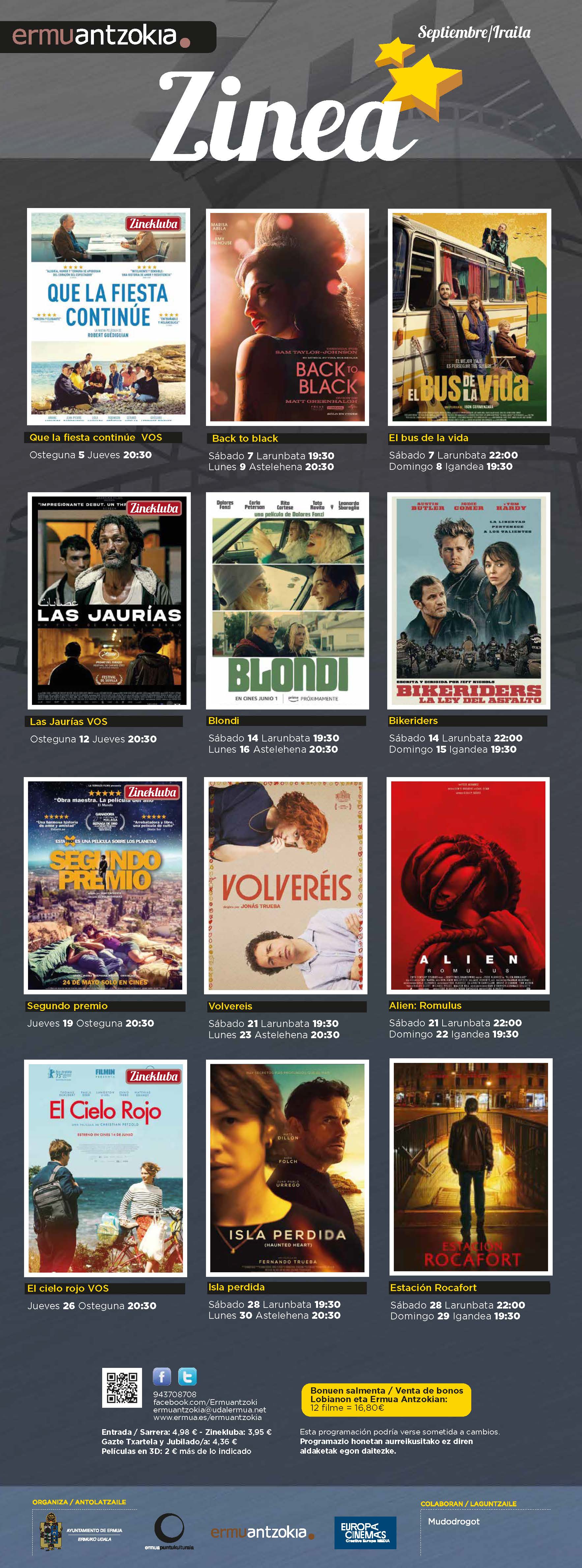 Cartel programación cine personas adultas septiembre 2024