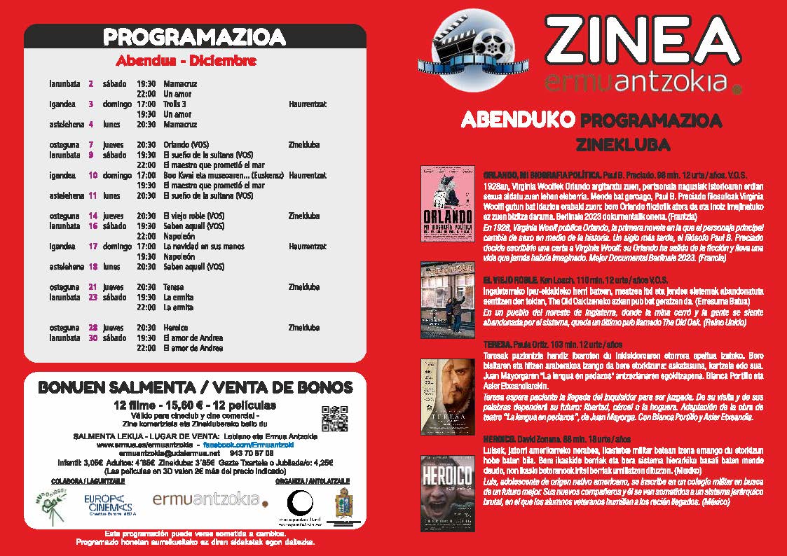 Portada del folleto de la programación de cine del mes de diciembre en el Ermua Antzokia