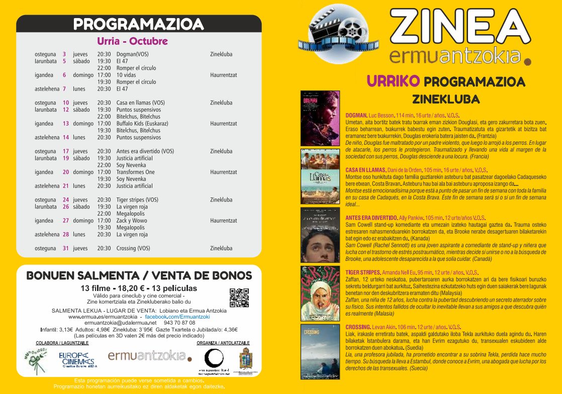 Portada Díptico Programación Cine Octubre