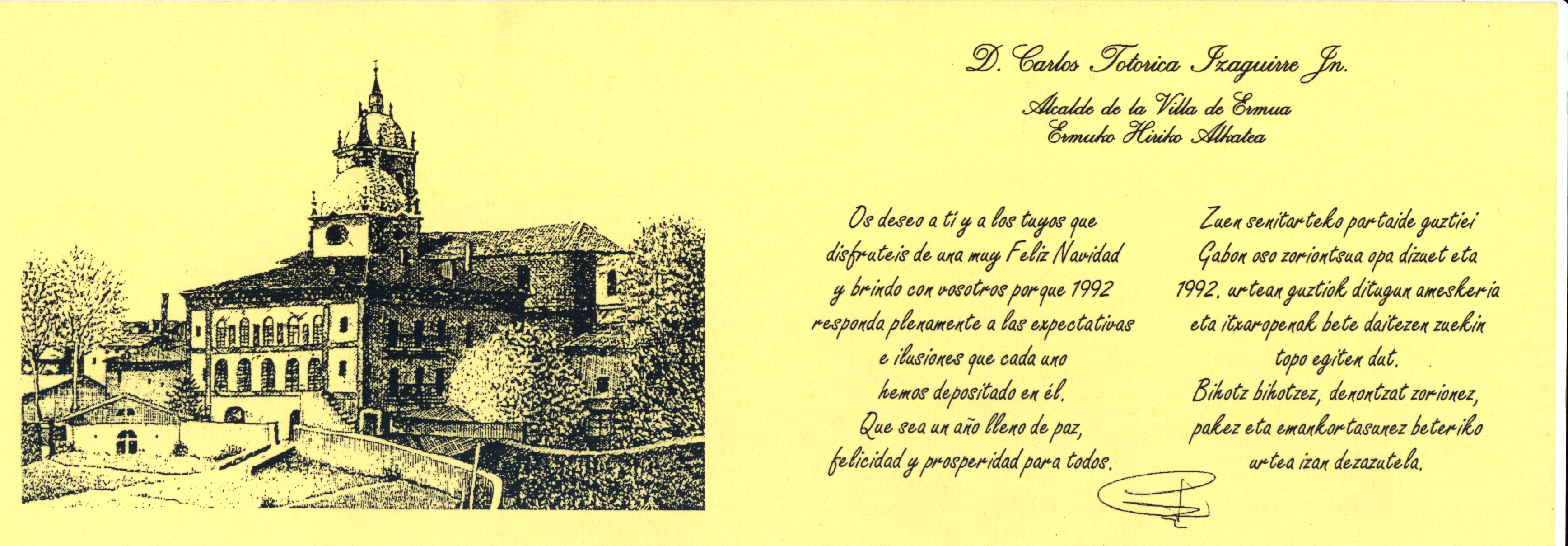 Felicitación de navidad del Ayuntamiento de 1992 Felicitación de navidad del Ayuntamiento de 1992