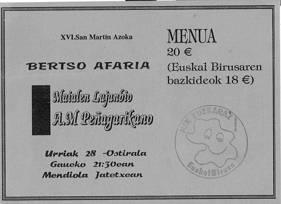 Invitación para la Bertso-afari de la XVI Feria de San Martín