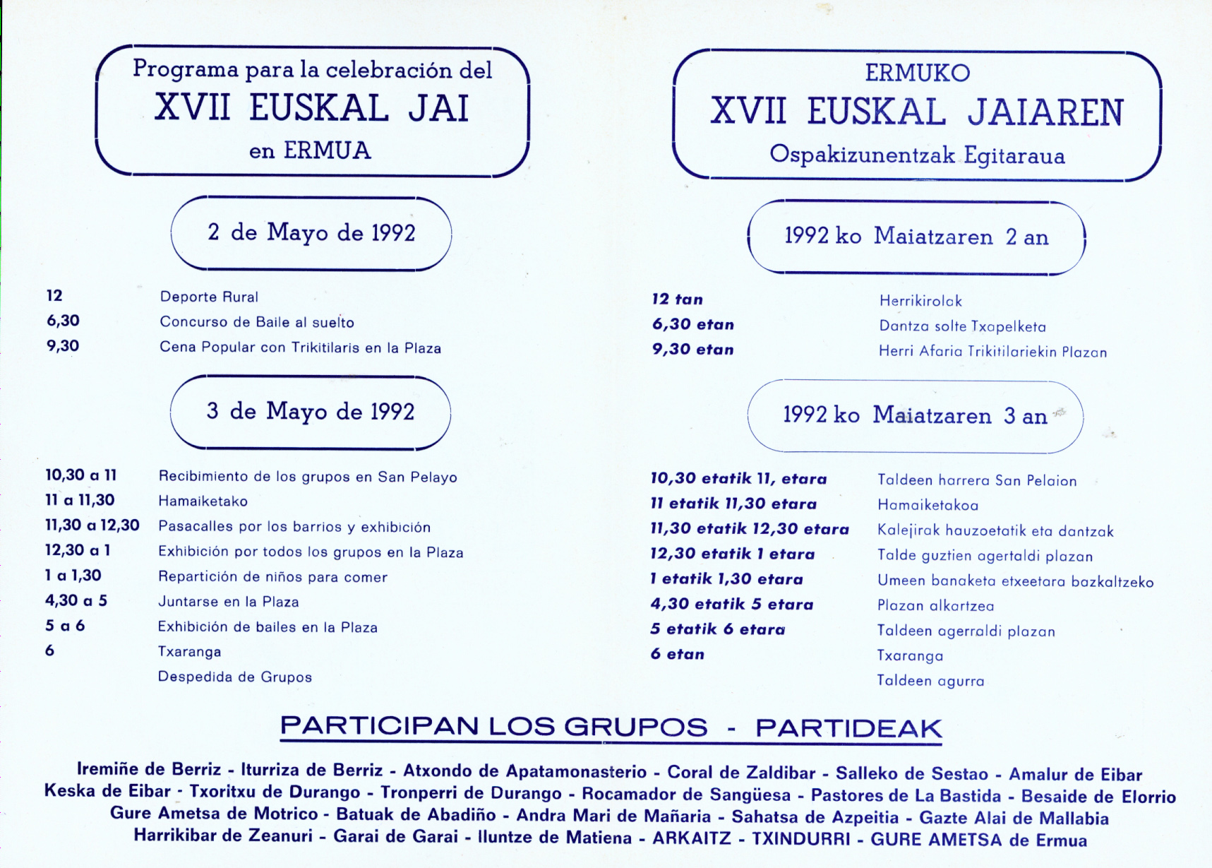 Programa XVII Euskal Jaia en Ermua Programa XVII Euskal Jaia en Ermua