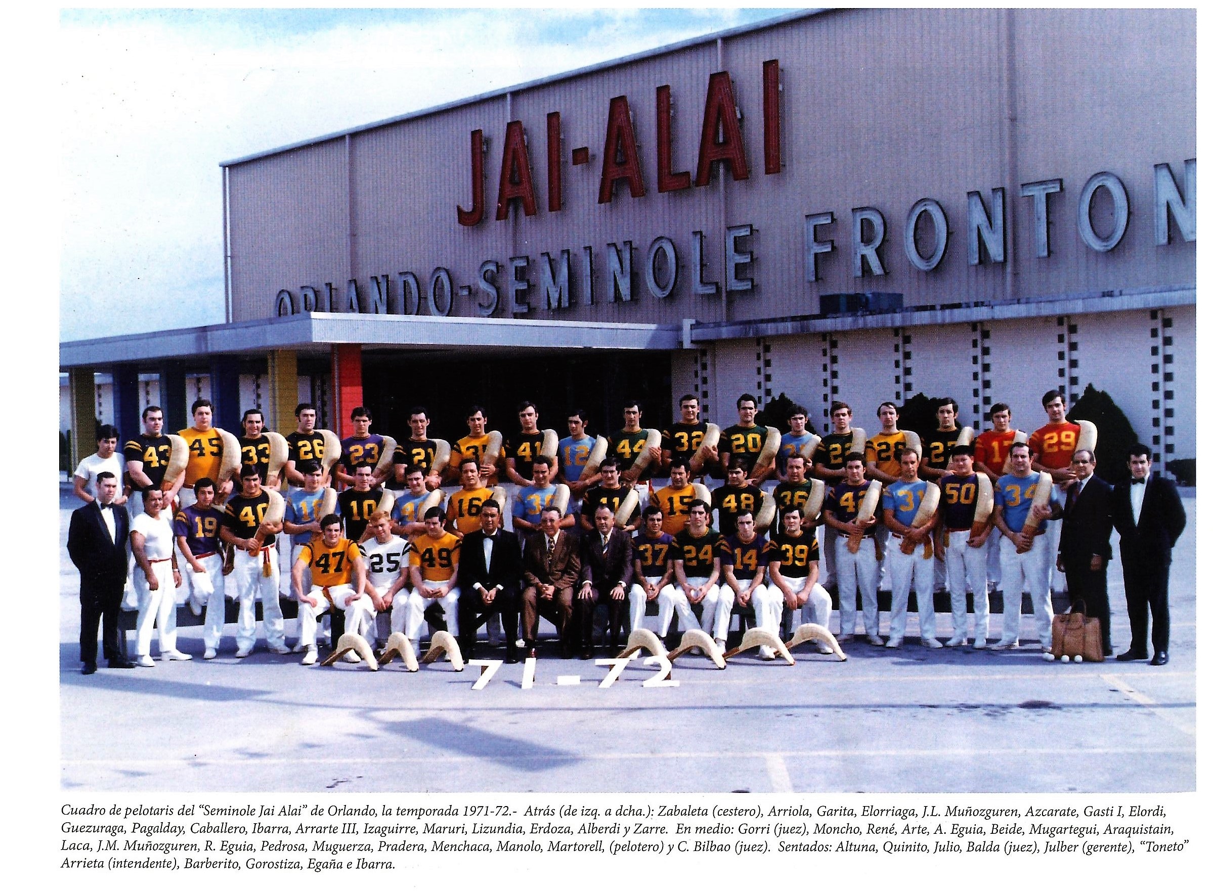 Seminole Jai Alai, Orlando, 1971-1972. Arrarte III, (entre otros/beste batzuen artean). Seminole Jai Alai, Orlando, 1971-1972. Arrarte III, (entre otros/beste batzuen artean).