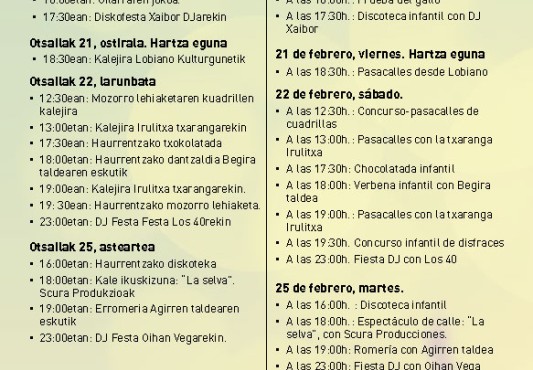 Detalle de las actividades y horarios