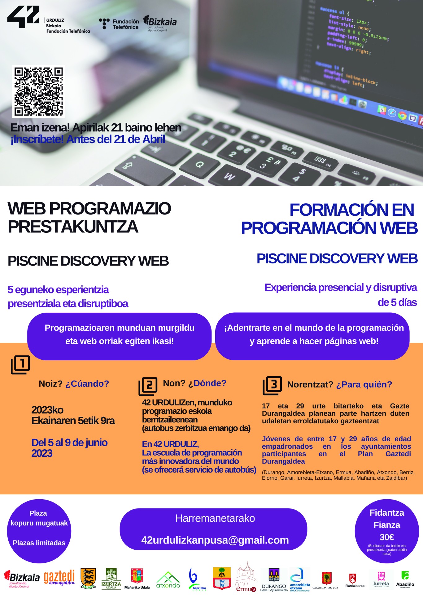 42 Urduliz web programazio ikastaroaren kartela