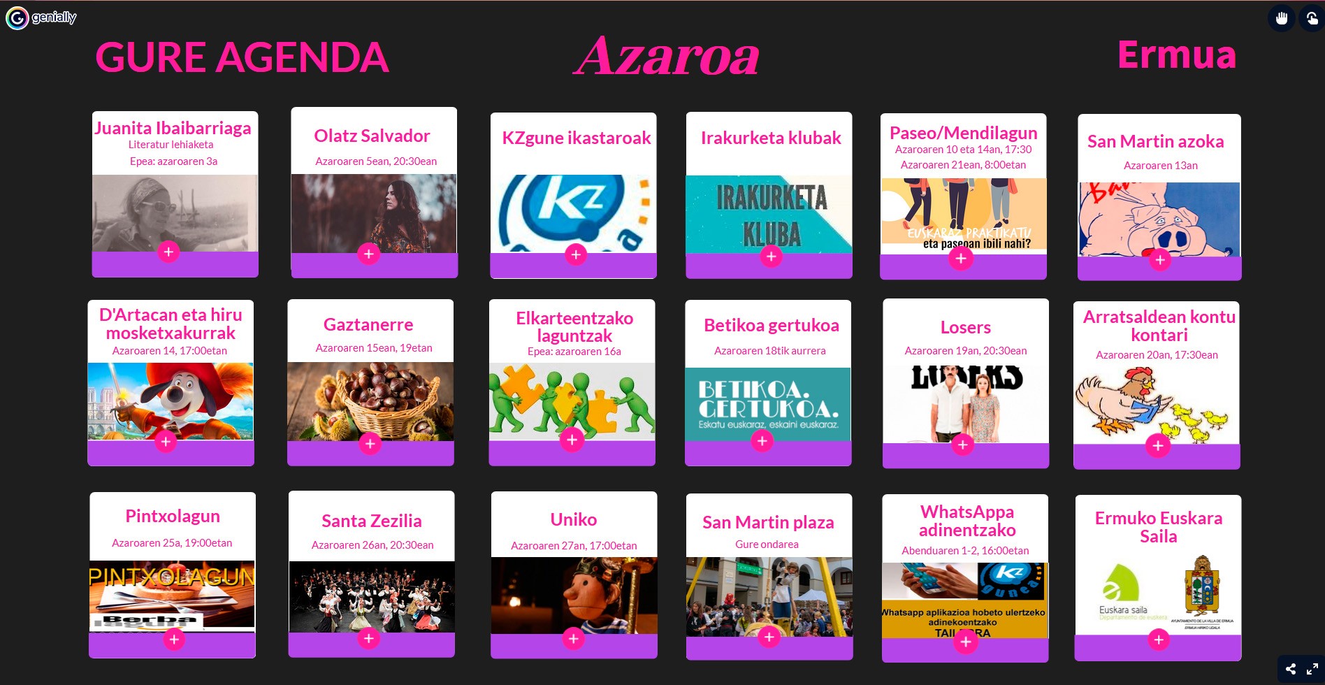 Azaroko jardueren laburpen interaktiboa