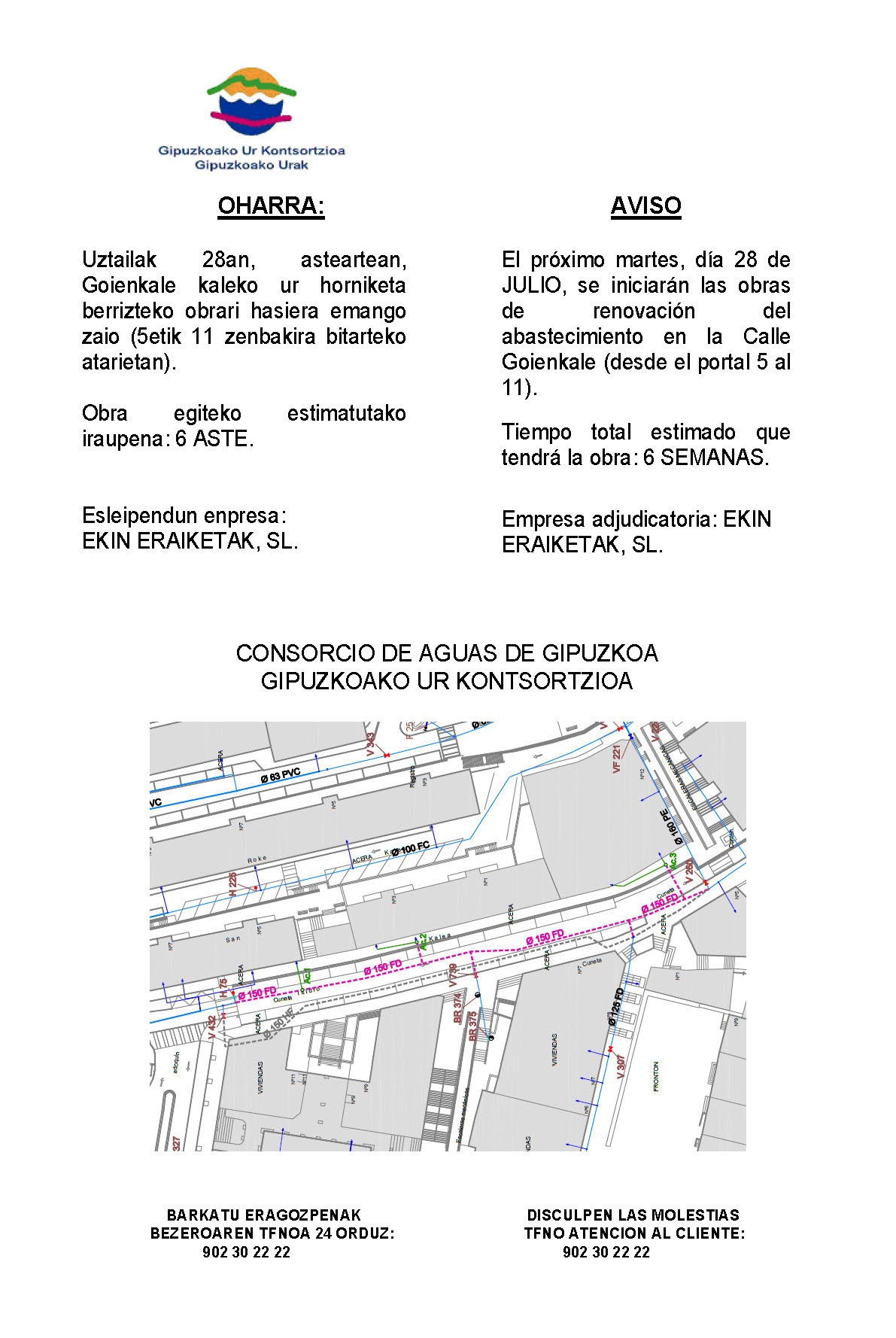 Cartel informativo colocado en los portales