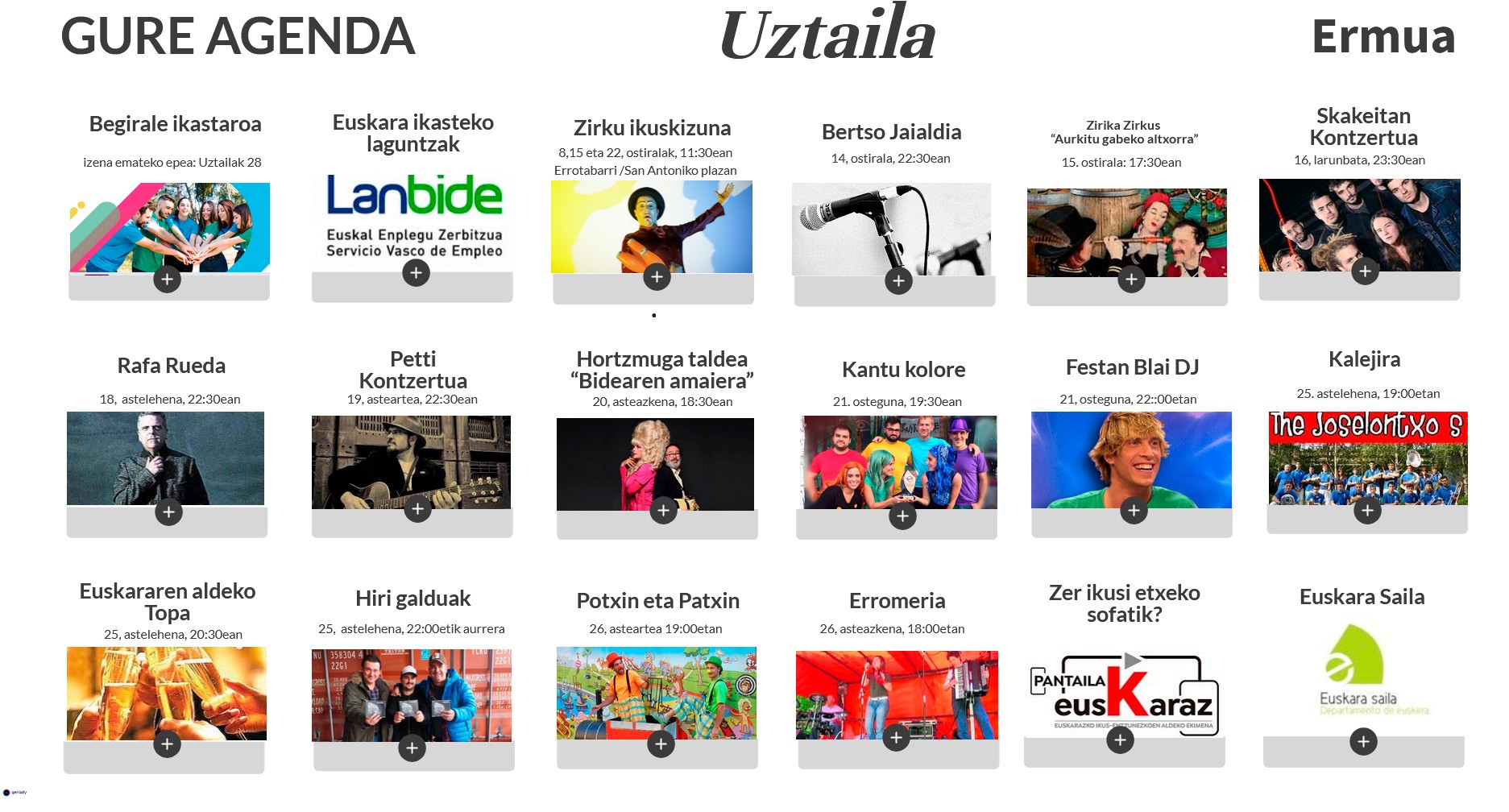 Uztaileko 'Gure Agendaren' pantaila-irudia